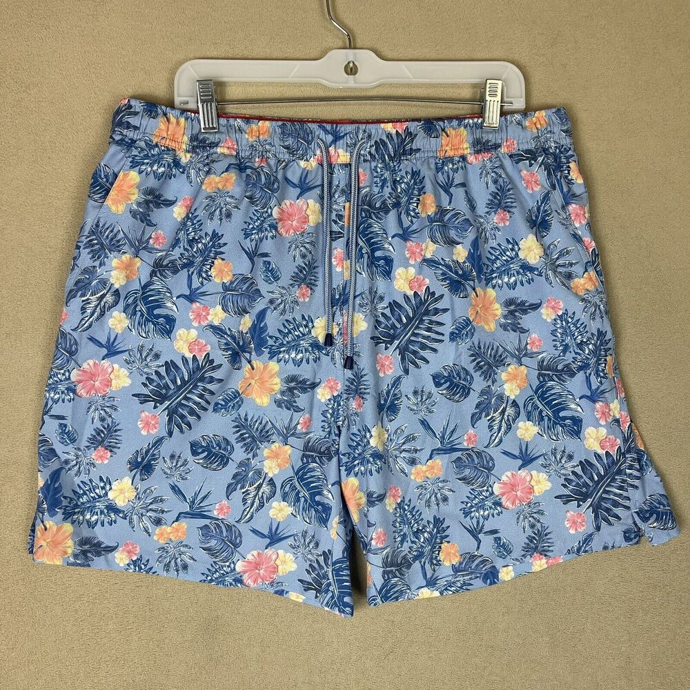 Peter Millar Shorts Mens XL Blue Floral Hawaiian Swim Trunk Beach Preppy Adult